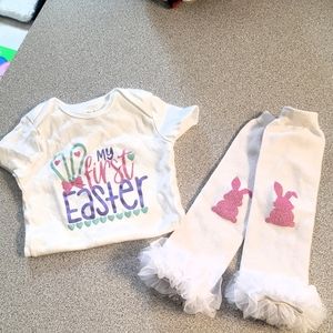 🌈Baby girls 1st Easter onesie with leg warmers🌈